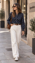 Blusa MDM azul marino y mostaza - frontal