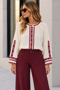 Blusa bordada MDM crudo y burdeos - frontal