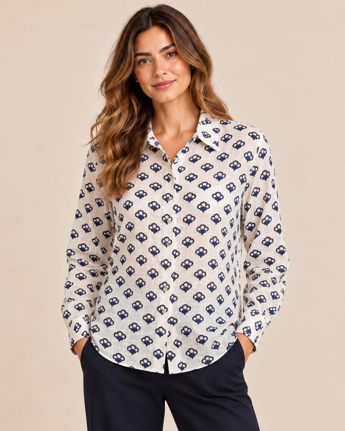 Camisa MDM estampada crudo y azul - detalle