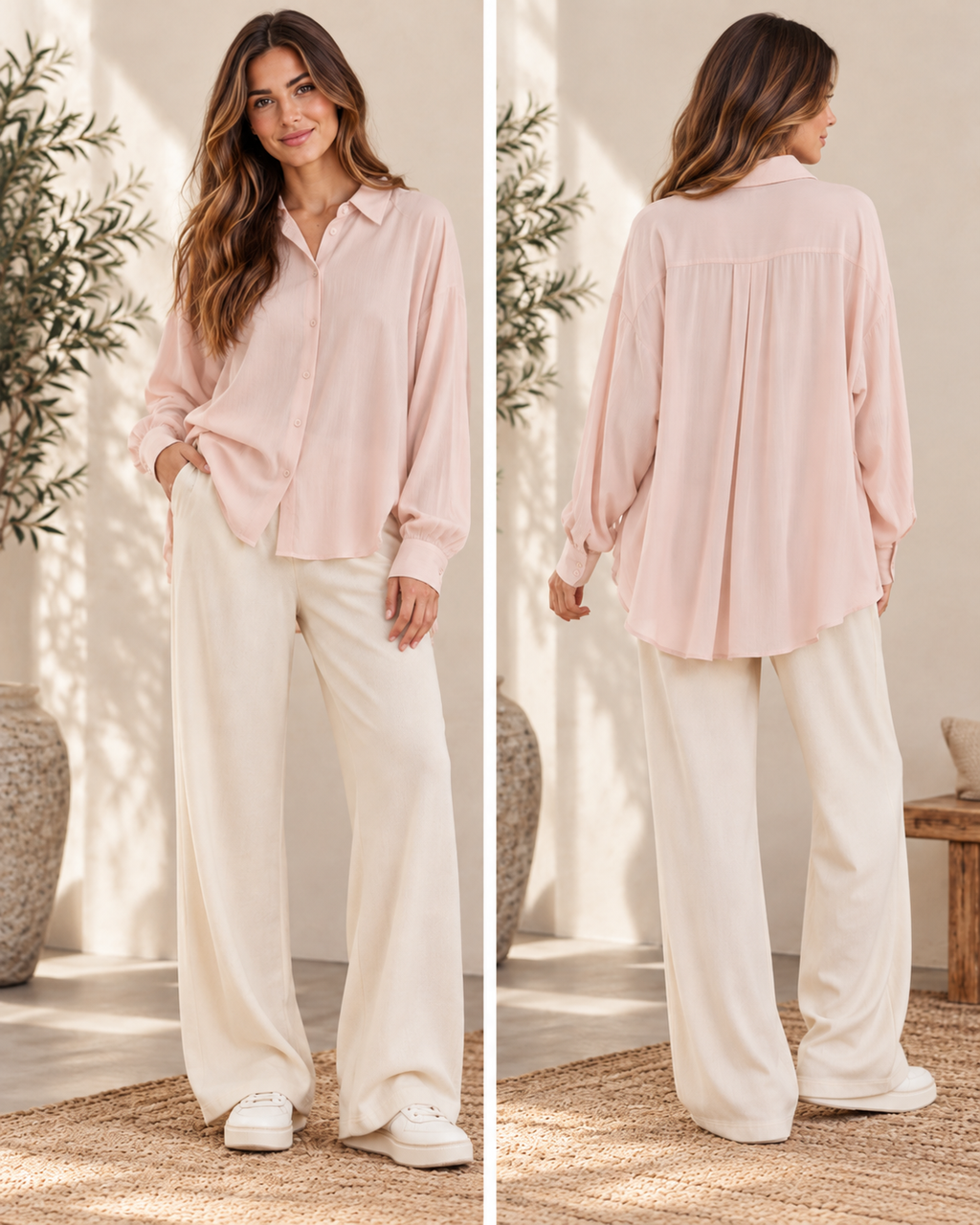 Camisa rosa empolvado - frontal y espalda