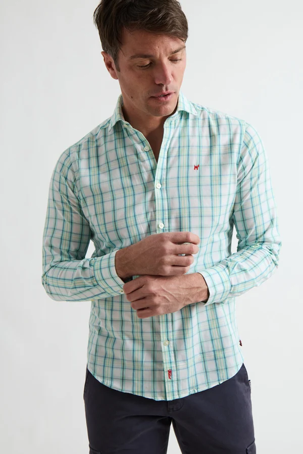 Camisa Williot Cuadro Lino Verde Amarillo - frontal