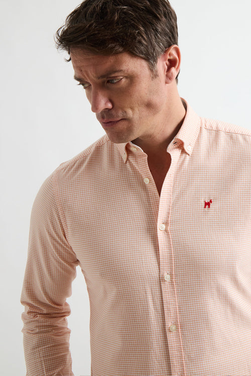 Camisa Williot Vichy Oxford naranja - detalle frontal
