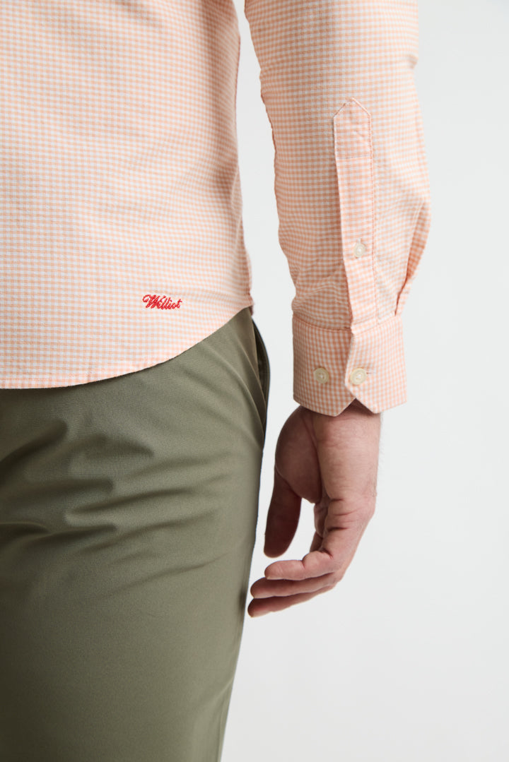 Camisa Williot Vichy Oxford naranja - detalle manga