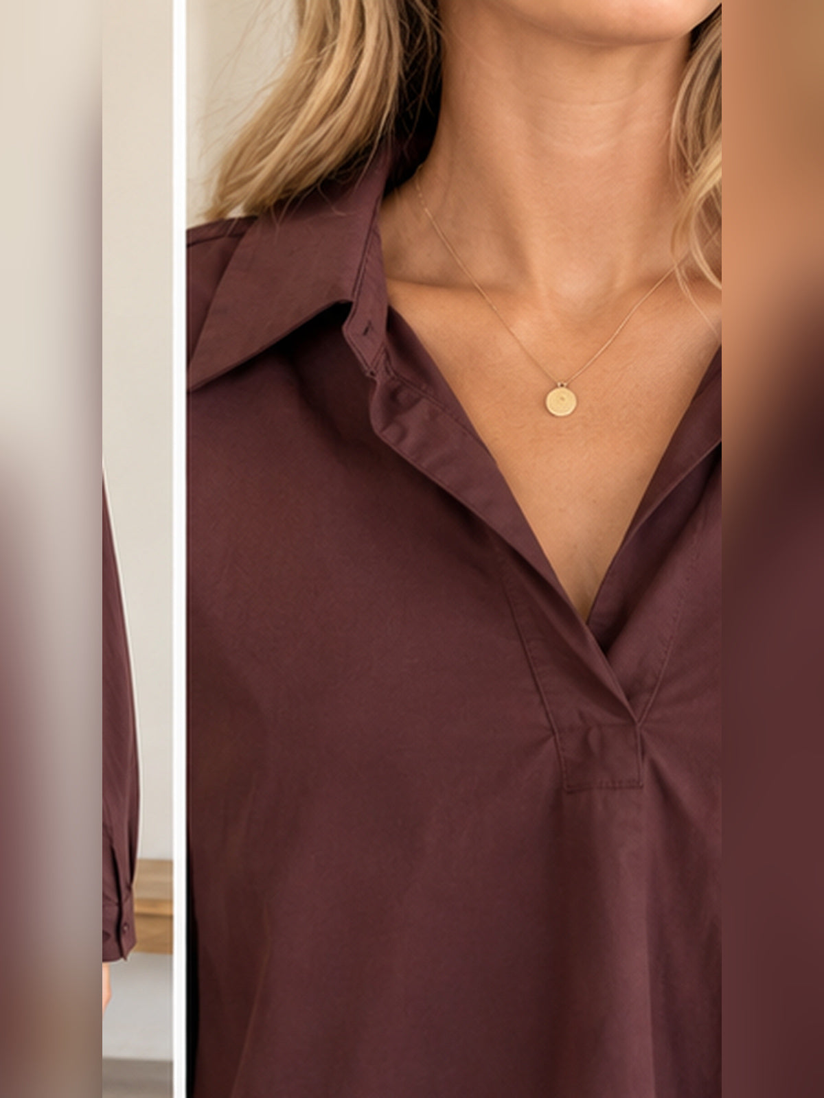 Blusa marrón chocolate, detalle de la prenda