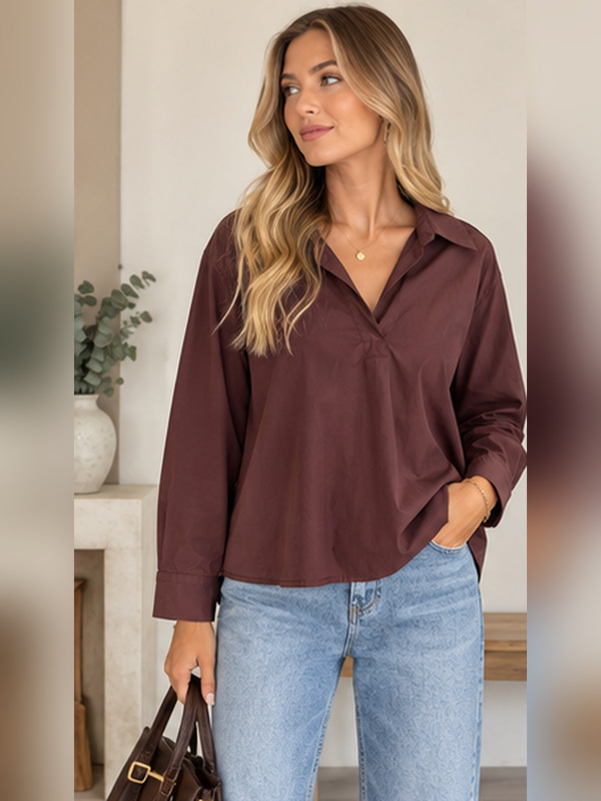 Blusa marrón chocolate, vista frontal