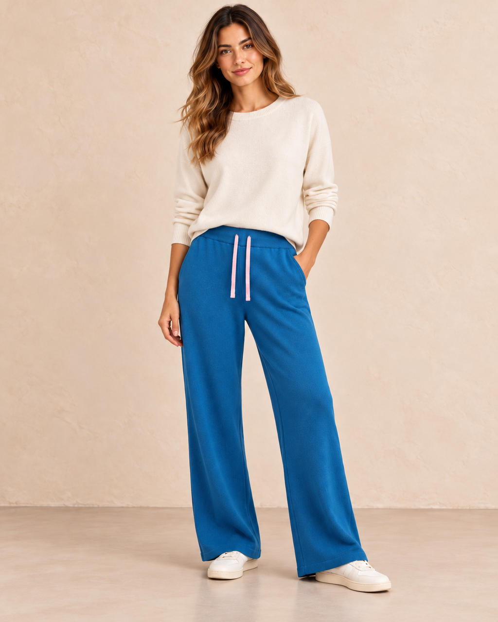Pantalón MDM azul con cordón rosa - frontal