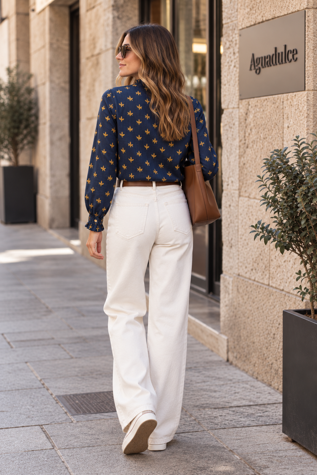 Blusa MDM azul marino y mostaza - espalda