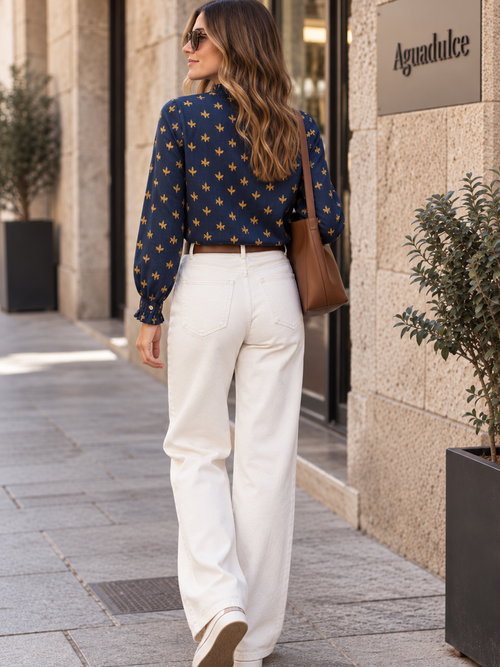 Blusa azul marino y mostaza - espalda