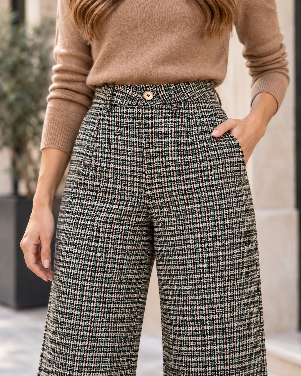 Pantalón de cuadros MDM negro crudo y verde - detalle del estampado