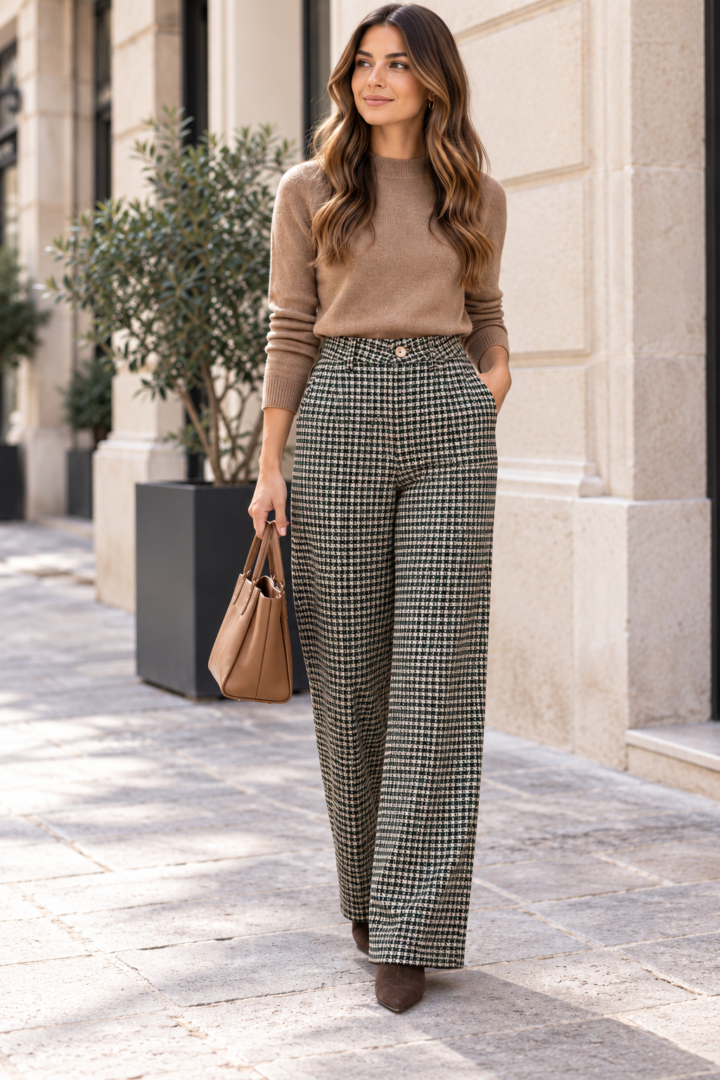 Pantalón de cuadros MDM negro crudo y verde - frontal con modelo