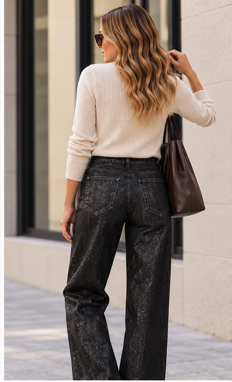 Pantalón Tiffosi Bonnye negro brillo - espalda pose diferente