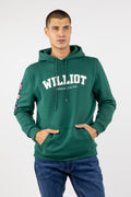 Sudadera Canguro Parches Williot verde botella con modelo